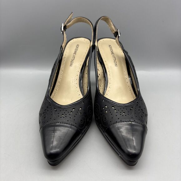 Adrienne Vittadini Pumps Women's Size 7.5 M Black Leather Jiante Ankle Strap - Picture 2 of 13